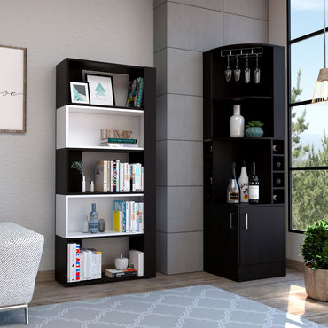 Bar Esquinero Kava + Biblioteca Cubo Color Wengue Para Sala De Estar