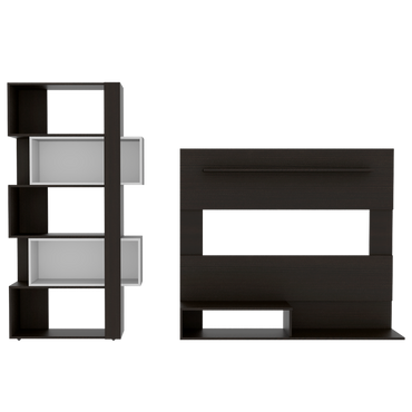 Panel TV + Biblioteca Cubo Beijing Color Wengue Para Sala De Estar