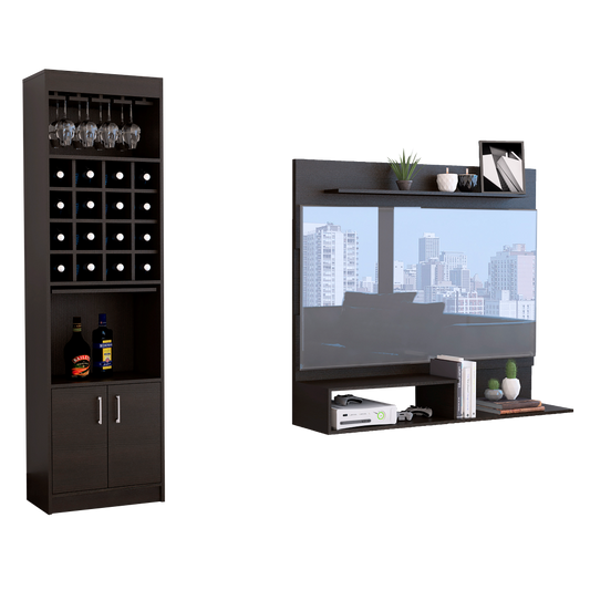 Panel TV + Bar Kava Color Wengue Para Sala De Estar