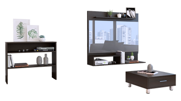 Panel TV + Arrimo + Mesa de Centro Color Wengue Para Sala De Estar