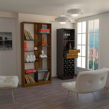 Biblioteca + Bar Color Caramelo y Wengue Para Sala De Estar
