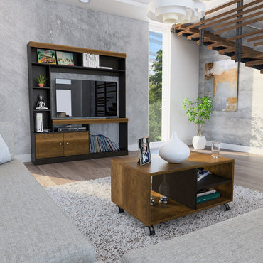 Estante TV + Mesa de Centro Color Caramelo y Wengue Para Sala De Estar