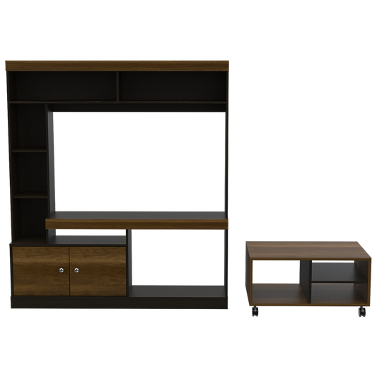 Estante TV + Mesa de Centro Color Caramelo y Wengue Para Sala De Estar