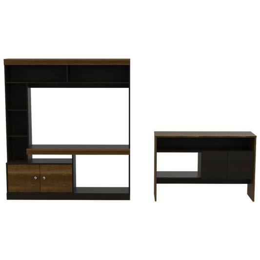Estante TV + Arrimo Color Caramelo y Wengue Para Sala De Estar