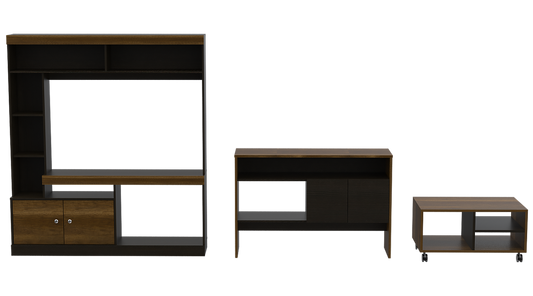 Estante TV + Arrimo + Mesa de Centro Color Caramelo y Wengue Para Sala De Estar