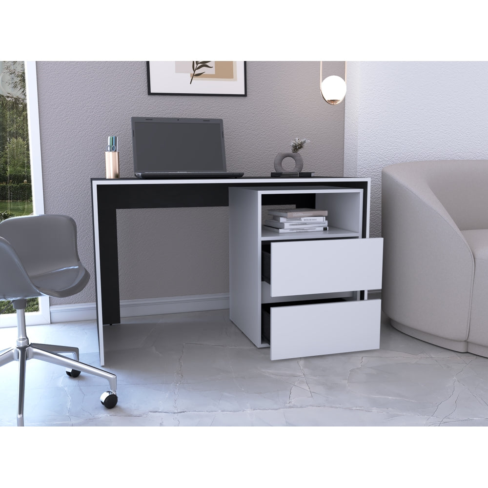 Mesa De Escritorio Rookie, Blanco y Wengue, amplio espacio de trabajo