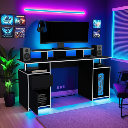 Escritorio Gamer Keria, Wengue y Blanco