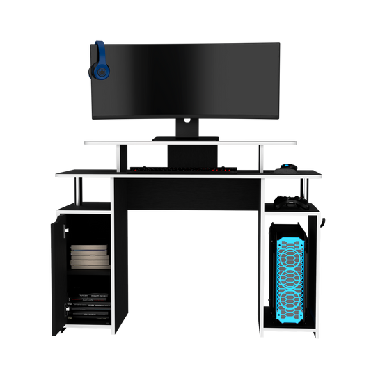 Escritorio Gamer Keria Lite, Color Negro Y Canto Blanco