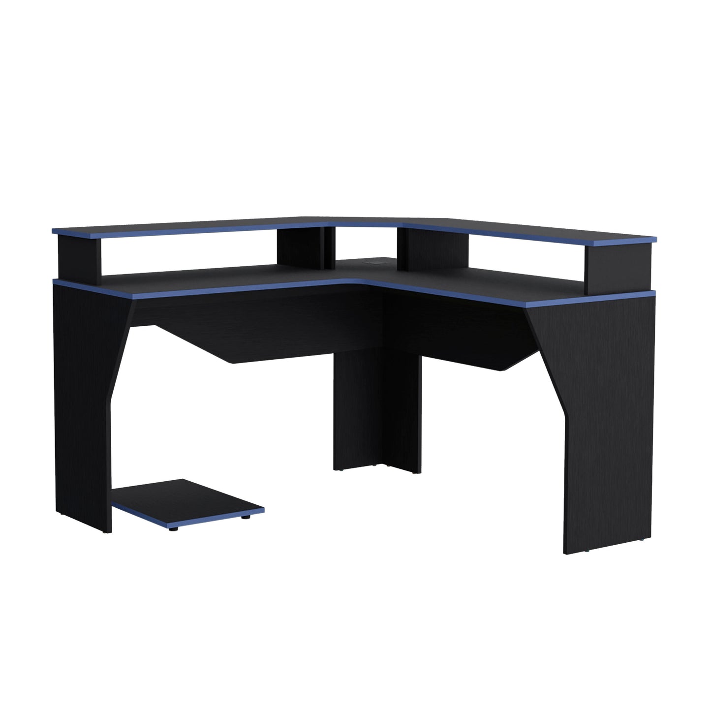 Escritorio Gamer En L Con Dos Niveles Para Monitores Guma, Wengue - Canto Azul