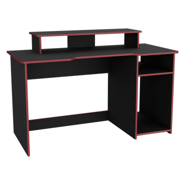 Escritorio Gamer Huni, Wengue y Canto, con varios entrepaños para colocar objetos