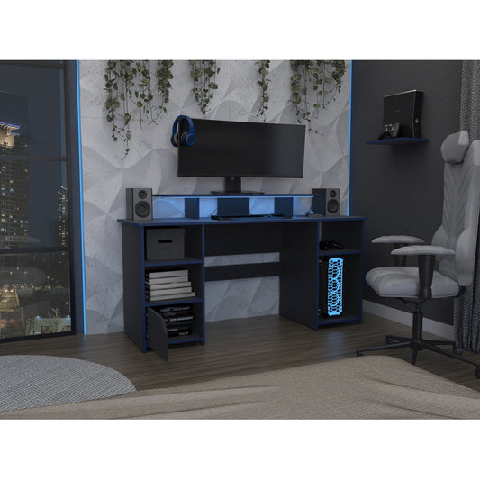 Escritorio Gamer Keria, Wengue y Canto, con varios entrepaños para colocar objetos
