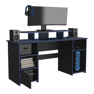 Escritorio Gamer Keria, Wengue y Canto, con varios entrepaños para colocar objetos