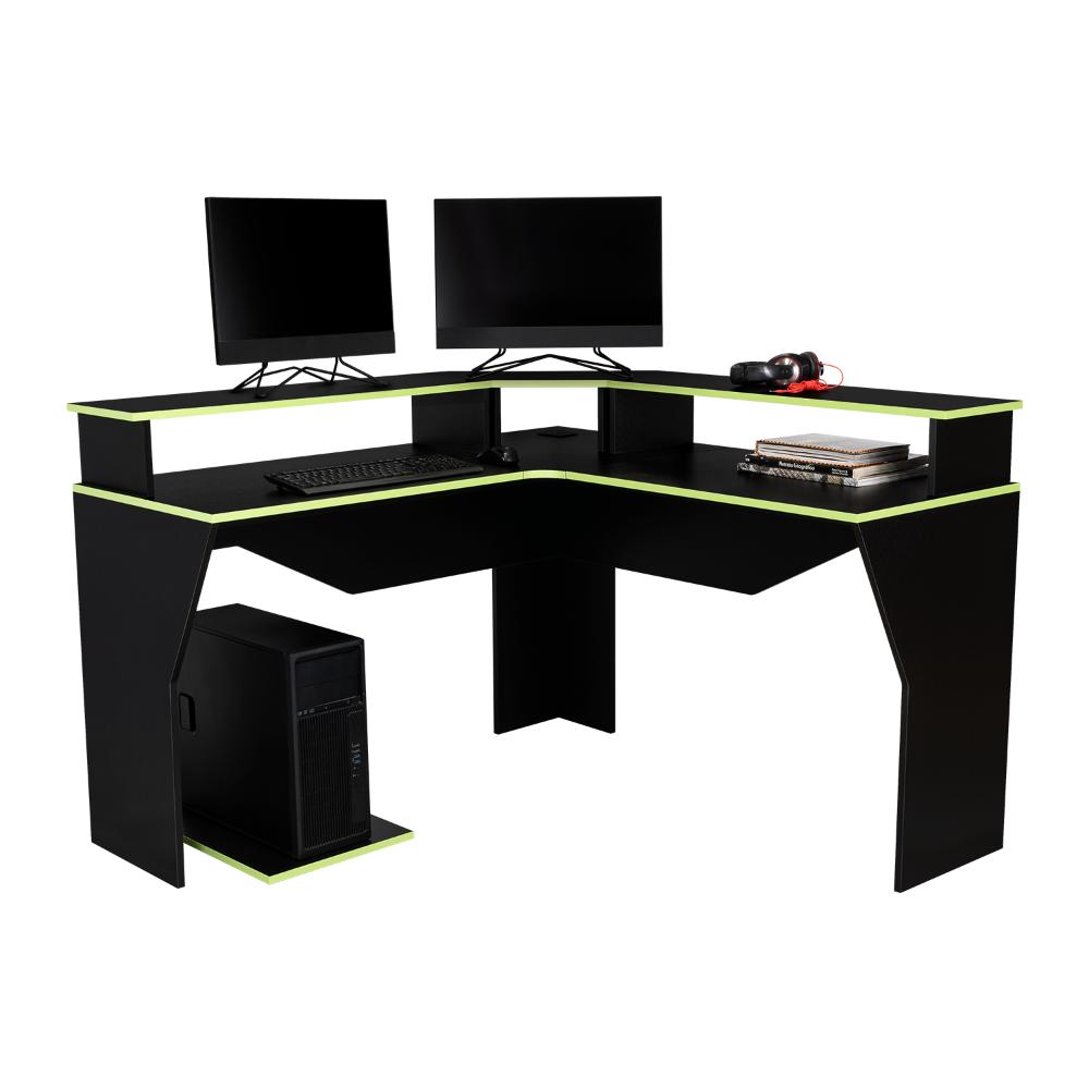 Escritorio Gamer Guma, Wengue y Canto, con Espacio Adicional para Pantallas