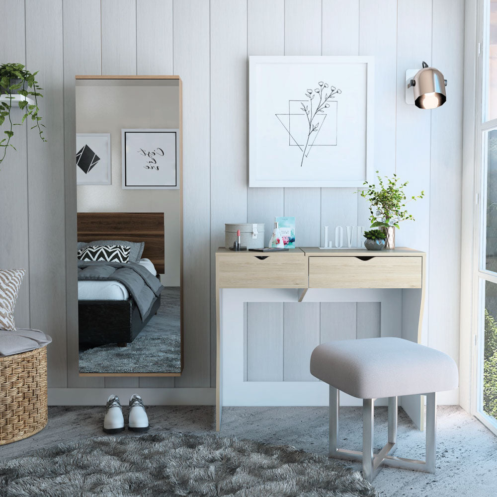 Combo Perla, Rovere y Blanco, incluye tocador y zapatero con espejo