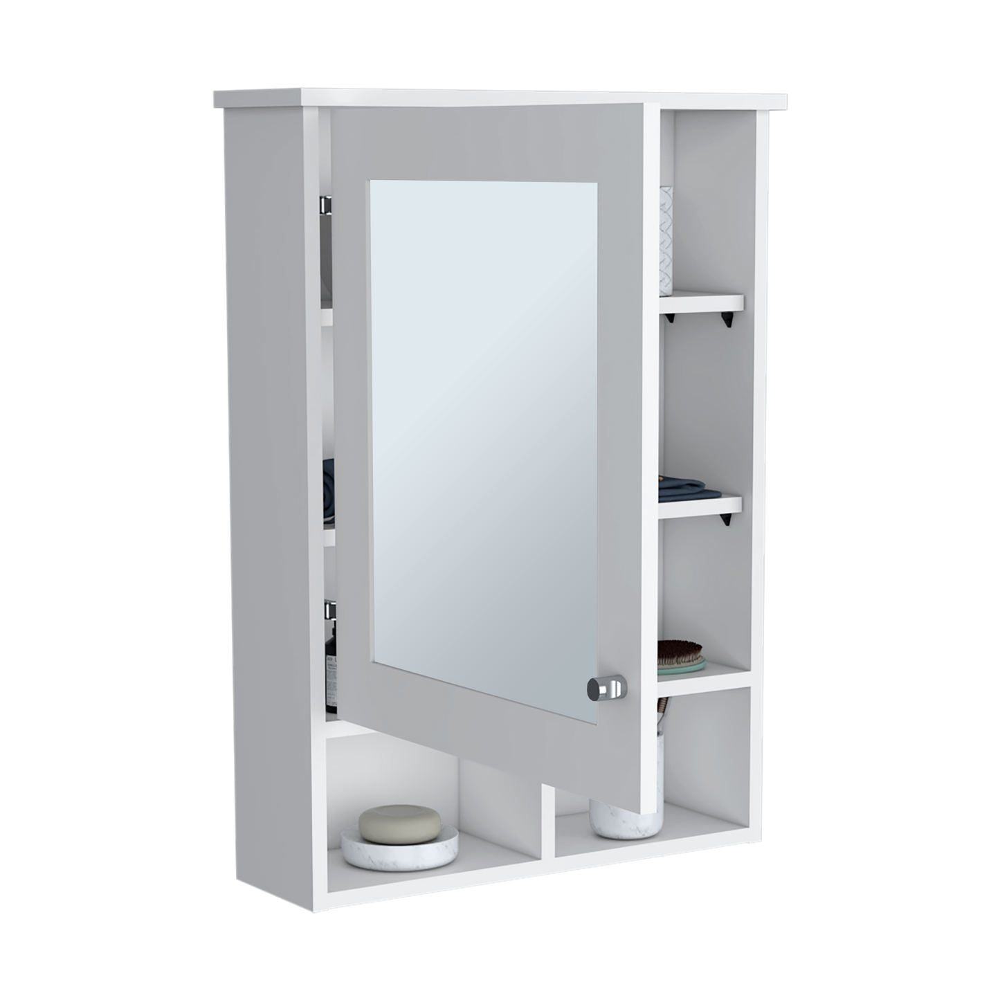 Gabinete de Baño Egeo, Blanco, con Puerta Espejo y Tres Entrepaños Para Ubicar Objetos