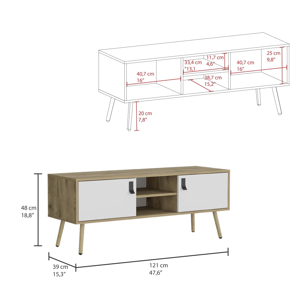 Rack Huna, Macadamia y Blanco, con capacidad para televisor de hasta 70''