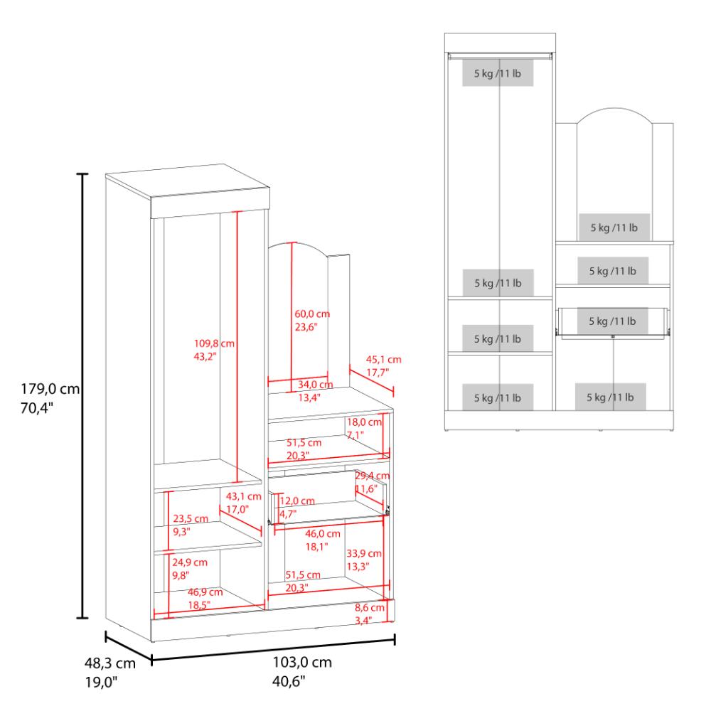 Closet Comoda Praga Tres Puertas Un Cajon, Fresno Europeo, con diseño moderno incluye Espejo