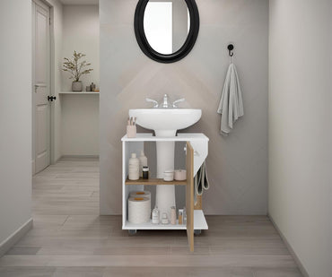 Mueble Para Lavamanos Phillips Una Puerta, Blanco Y Fresno