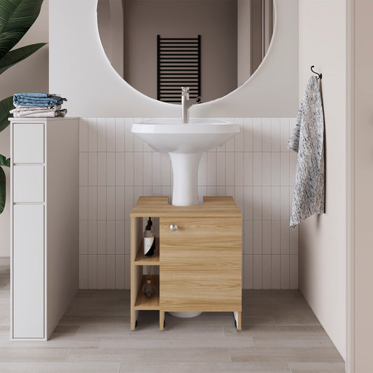Mueble De Baño Una Puerta, Color Fresno Y Blanco