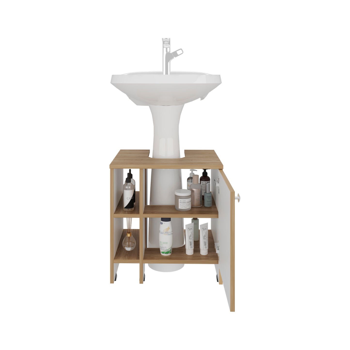 Mueble De Baño Una Puerta, Color Fresno Y Blanco