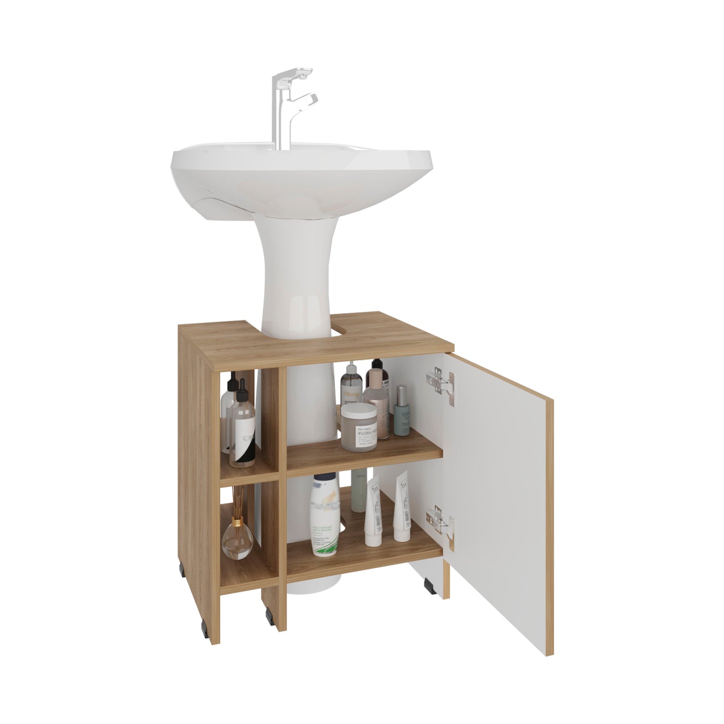Mueble De Baño Una Puerta, Color Fresno Y Blanco