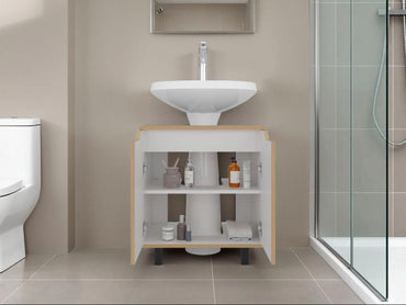 Mueble Para Lavamanos Marlo Dos Puertas, Fresno Y Blanco