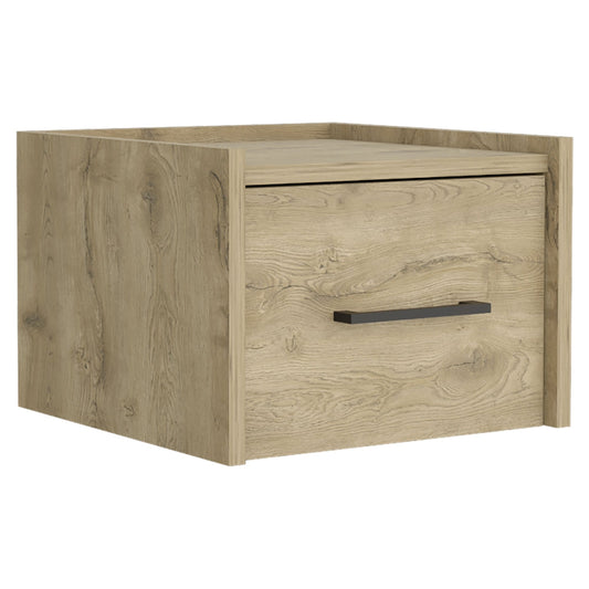 Velador Boa Flotante, Macadamia, con un cajón deslizable.