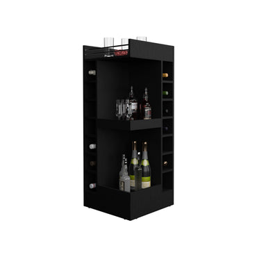 Bar Bajo Esquinero Lyman, Wengue, Con Espacio Para Organizar Botellas De Vino