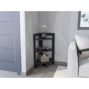 Mesa Auxiliar Esquinera Riga, Wengue, con varios entrepaños