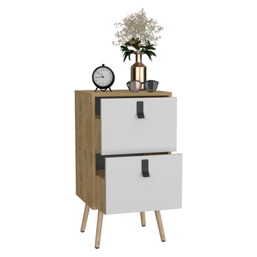 Velador Huna, Macadamia, con dos cajones deslizables