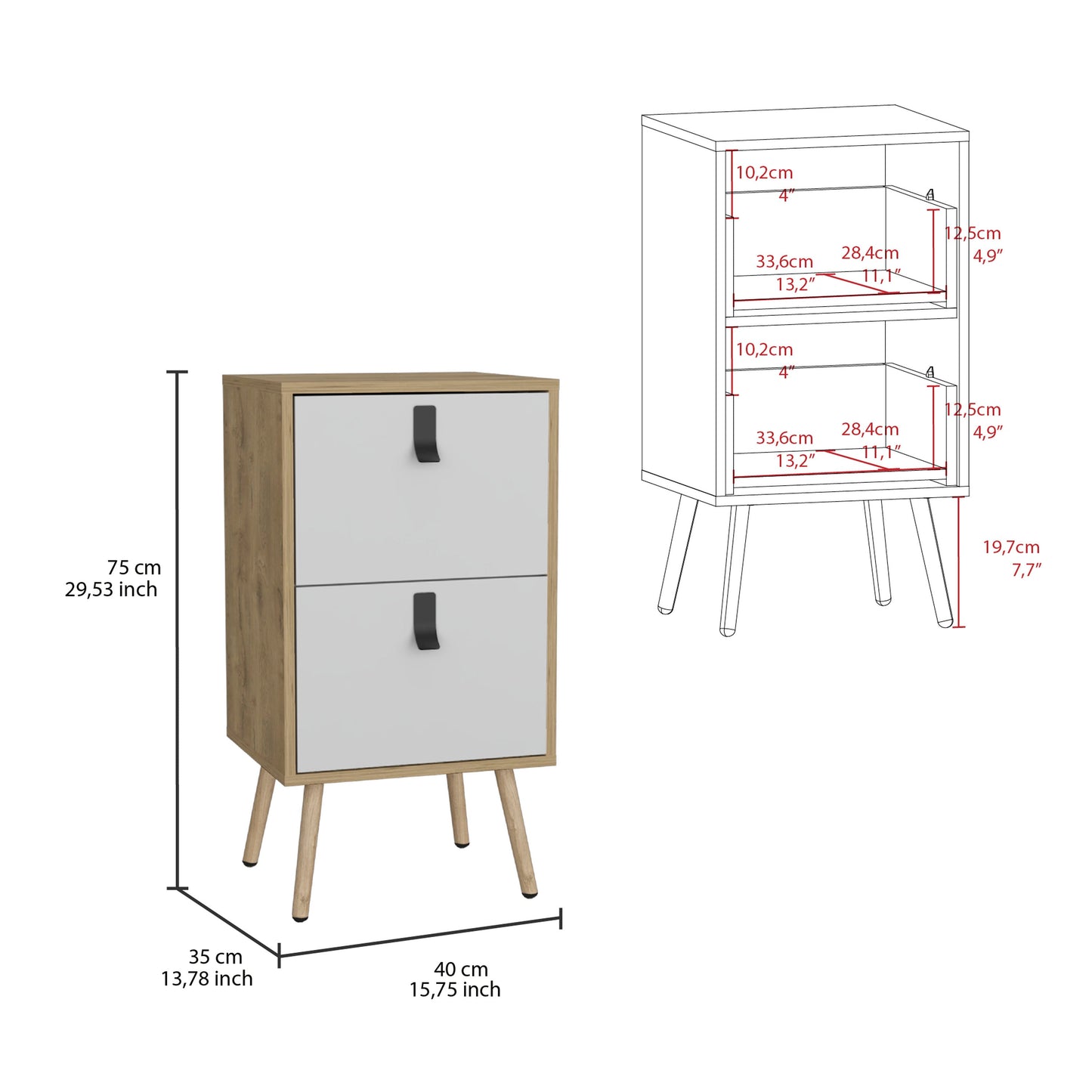 Velador Huna, Macadamia, con dos cajones deslizables