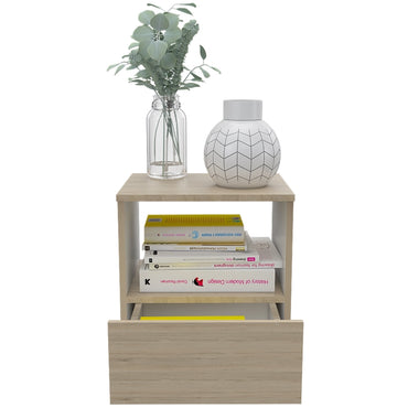 Velador Camel, Rovere y Blanco, con Un Cajón Inferior deslizable