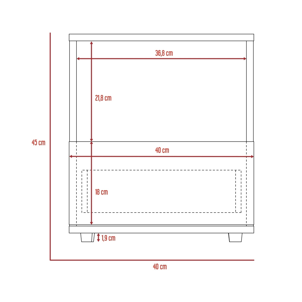 Velador Camel, Rovere y Blanco, con Un Cajón Inferior deslizable