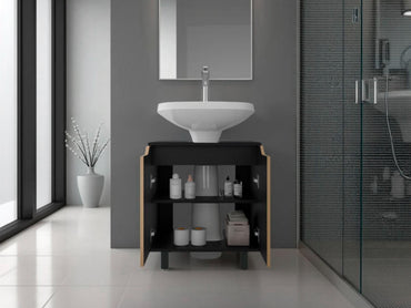 Mueble Para Lavamanos Marlo Dos Puertas, Wengue Y Fresno
