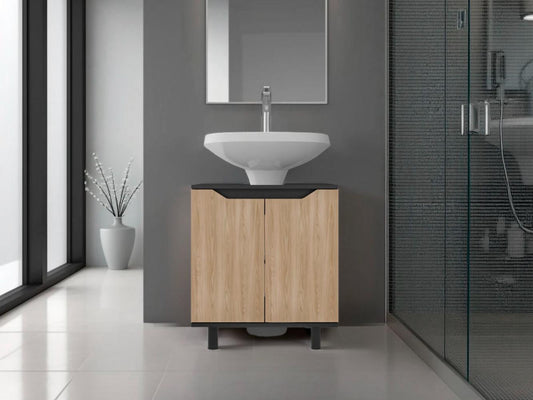 Mueble Para Lavamanos Marlo Dos Puertas, Wengue Y Fresno