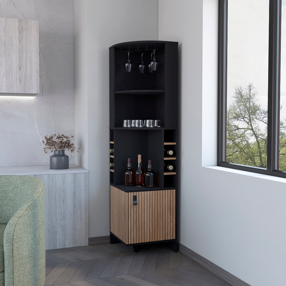 Bar Esquinero Funes, Wengue, con Espacio para Botellas de Vino y Copas