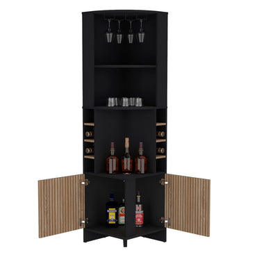 Bar Esquinero Funes, Wengue, con Espacio para Botellas de Vino y Copas