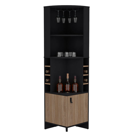 Bar Esquinero Funes, Wengue, con Espacio para Botellas de Vino y Copas