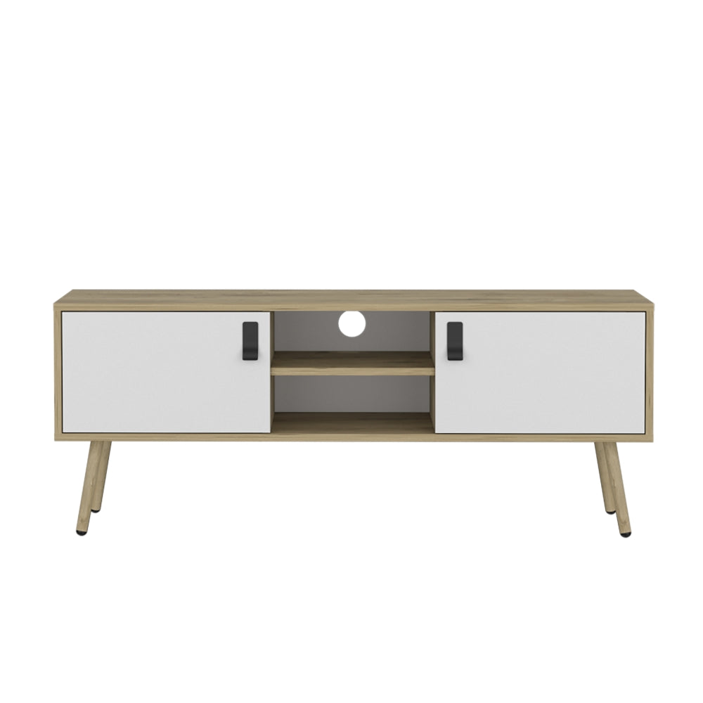 Rack Huna, Macadamia y Blanco, con capacidad para televisor de hasta 70''