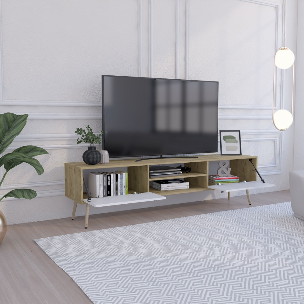 Rack Huna, Macadamia y Blanco, con capacidad para televisor de hasta 70''