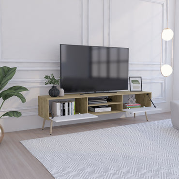 Rack Huna, Macadamia y Blanco, con capacidad para televisor de hasta 70''