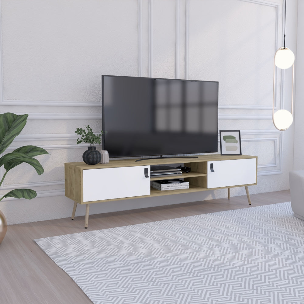 Rack Huna, Macadamia y Blanco, con capacidad para televisor de hasta 70''