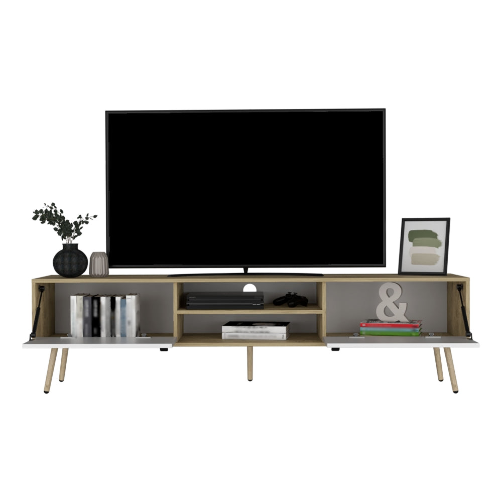 Rack Huna, Macadamia y Blanco, con capacidad para televisor de hasta 70''