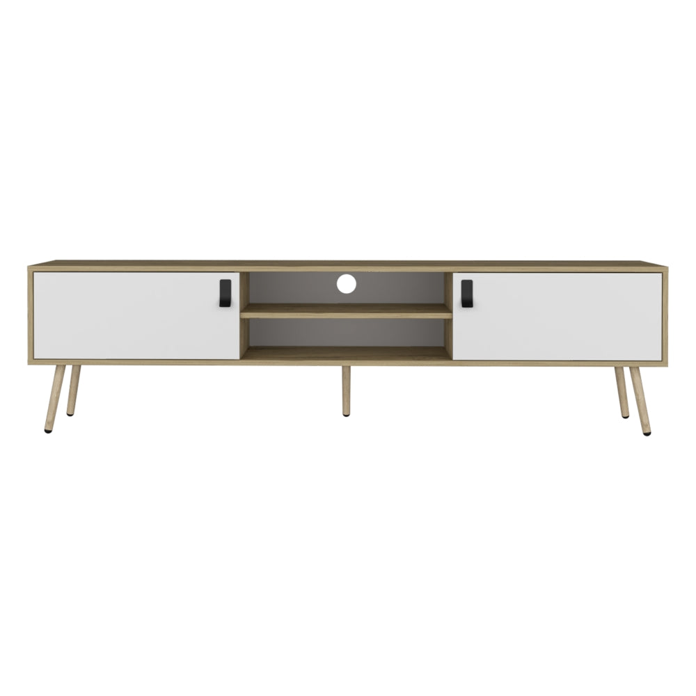 Rack Huna, Macadamia y Blanco, con capacidad para televisor de hasta 70''