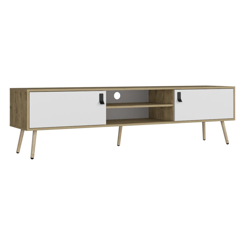 Rack Huna, Macadamia y Blanco, con capacidad para televisor de hasta 70''