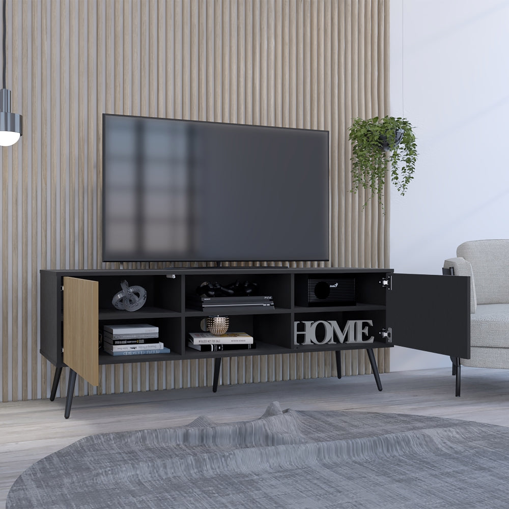 Rack Para Tv Funes Eco 150, Wengue y Macadamia, con espacio para ubicar objetos