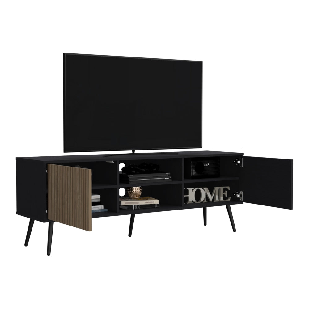 Rack Para Tv Funes Eco 150, Wengue y Macadamia, con espacio para ubicar objetos