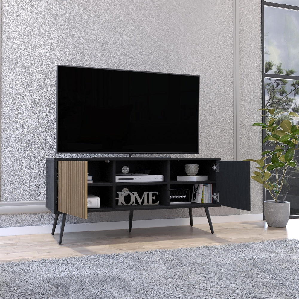 Rack Para Tv Funes Eco 120, Wengue y Macadamia, con un cajón deslizable