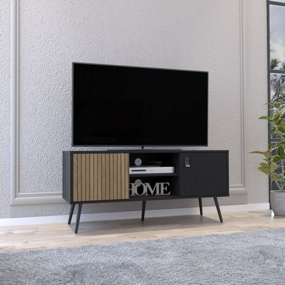 Rack Para Tv Funes Eco 120, Wengue y Macadamia, con un cajón deslizable