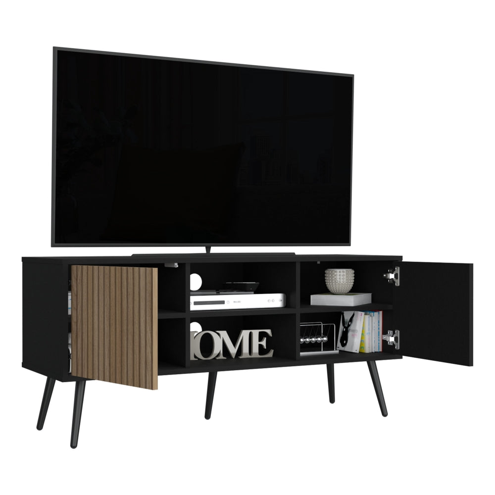 Rack Para Tv Funes Eco 120, Wengue y Macadamia, con un cajón deslizable